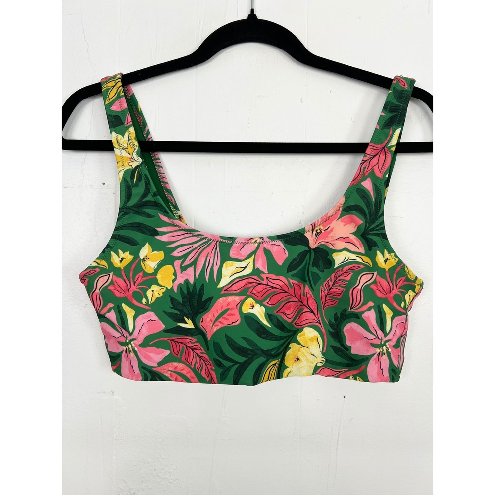 Old Navy Green Tropical Floral Scoop Neck Bikini Swim Top Size Large